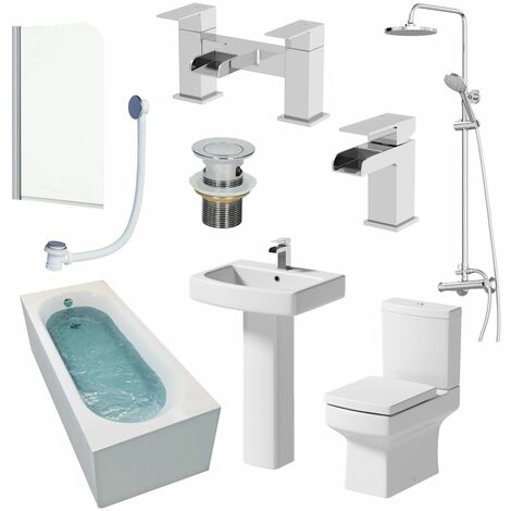 Complete Bathroom Suite 1500mm Shower Bath Toilet Basin Pedestal Taps ...