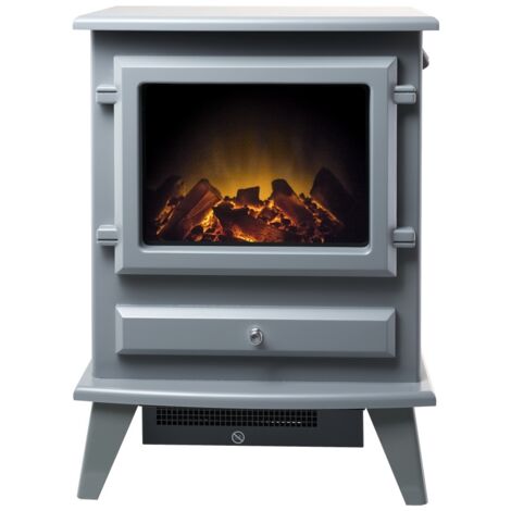 Adam Hudson Freestanding Stove Fire Heater Heating Real Log Flame Effect  Grey