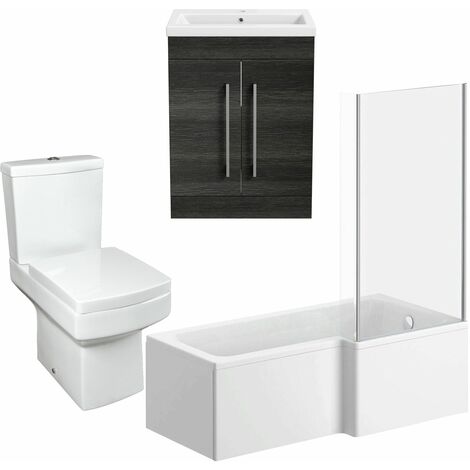 1500mm Bathroom Suite RH L Shape Bath Screen Basin Vanity Unit Toilet Modern