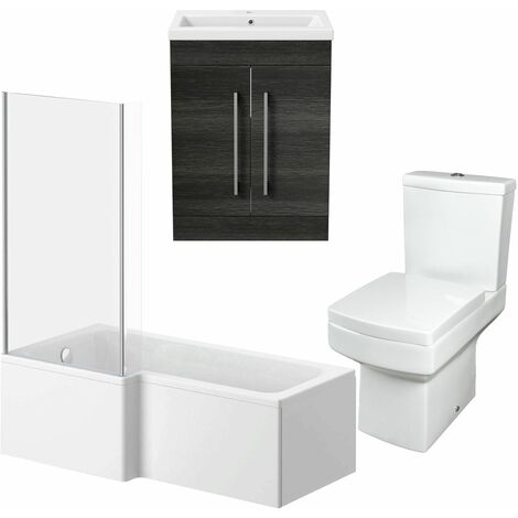 1500mm Bathroom Suite LH L Shape Bath Screen Basin Vanity Unit Toilet Modern