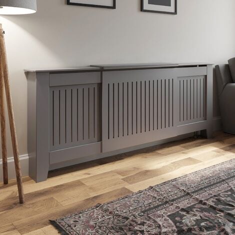 Radiator Cover Wall Cabinet Adjustable MDF Wood Grey Vertical Style Modern