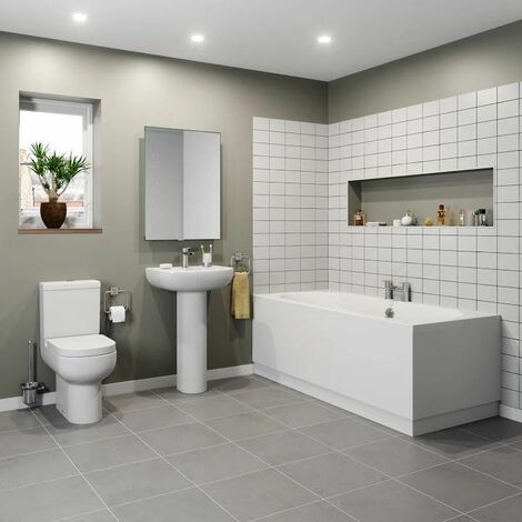 Bathroom Suite 1800 Single Ended Bath Close Coupled Toilet Basin Pedestal White