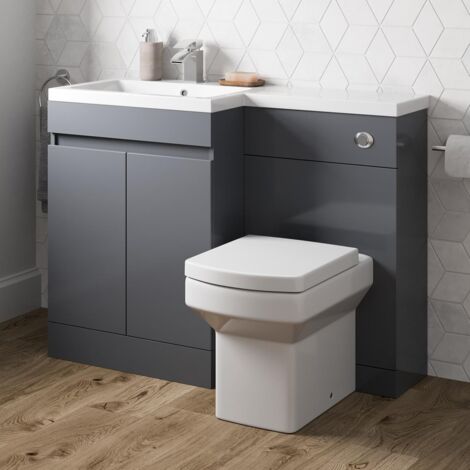 Grey Gloss Bathroom Furniture Vanity Unit Basin Toilet Unit Combination 1100mm Left Hand with Royan Toilet Pan