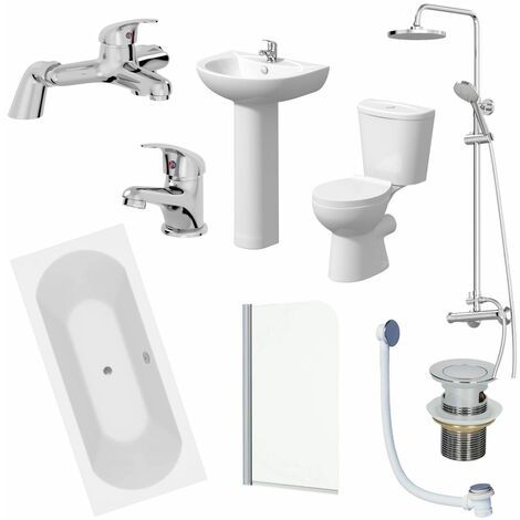 Bathroom Suite 1800mm Double Ended Bath Toilet Basin Pedestal Taps ...