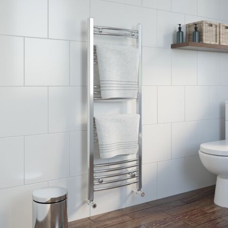 Chrome Curved Heated Towel Rail Bathroom Radiator Ladder Designer 1200 x 450mm