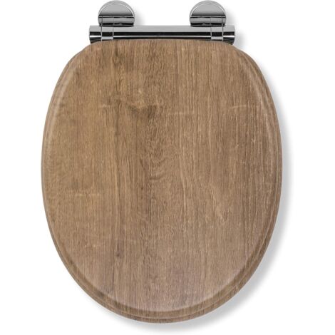 Croydex Round Soft Close Wood Teak Effect Toilet Seat with Flexi-Fix - Ontario (1/5)