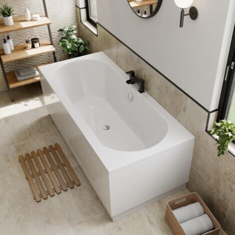 Modern Bathroom Double Ended 1800 x 800mm Curved Bath Side End Panel White