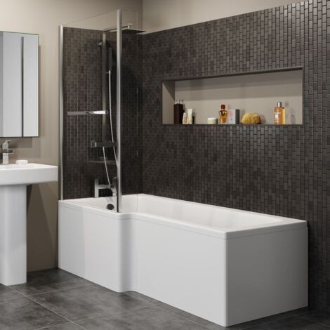 1600mm LH L Shaped Shower Bath Glass Screen Rail End Front Panel Bathroom