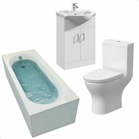 Bathroom Suite Bath 1600 Single Ended Straight Basin Sink Vanity Unit Toilet WC