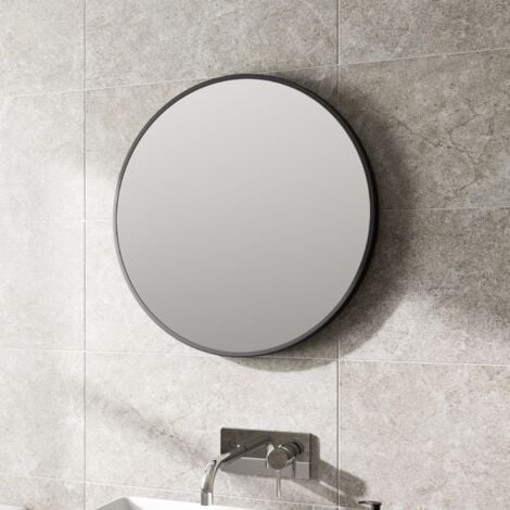 Vasari Large Modern Round Glass Mirror 60cm Black Frame Wall Mounted Bathroom
