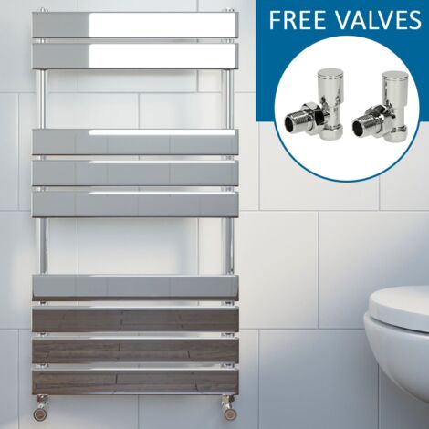 DuraTherm Chrome Flat Panel Heated Towel Rail Bathroom Radiator 950 x 500mm Angled Valve