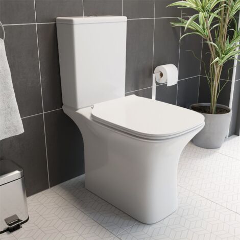 Close Coupled Bathroom Toilet White Ceramic WC 365mm Square Pan with Soft Close Seat (1/5)