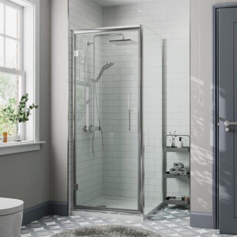 900x900mm Framed Hinged 8mm Shower Enclosure Door Side Panel Walk-In Tray Waste (1/5)