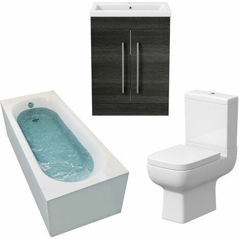 Bathroom Suite 1500mm Single Curved Bath Toilet Basin Sink Vanity Unit Charcoal