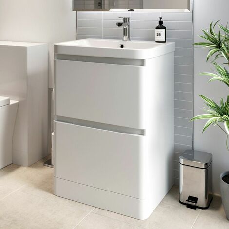 White Floor Standing Vanity Unit 400mm with Basin Bathroom Cloakroom En Suite Storage Furniture & Tap 