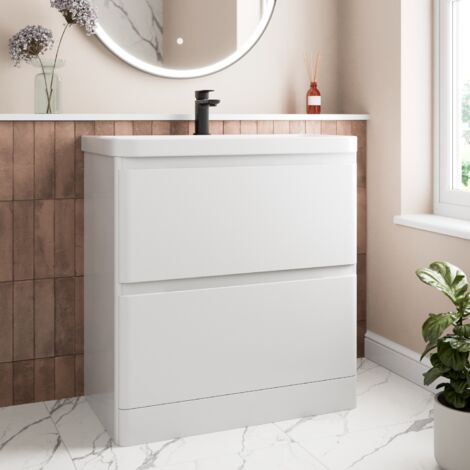 White Bathroom Furniture Vanity Unit with Basin Sink Modern Cabinet Storage 800mm