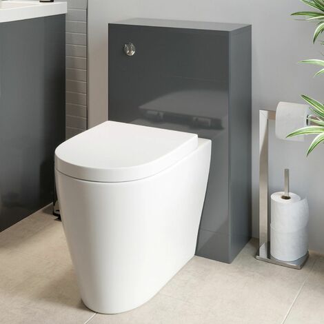 Bathroom Modern WC 500mm Toilet Unit Concealed Cistern BTW Soft Close Grey - Grey