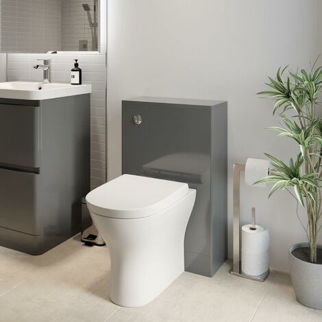 Modern Bathroom Toilet Unit Concealed Cistern 500mm WC BTW Soft Close Seat Grey