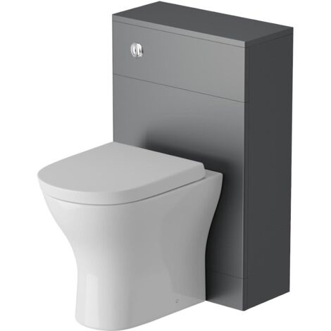 Modern Bathroom Toilet Unit Concealed Cistern 500mm WC BTW Soft Close Seat Grey