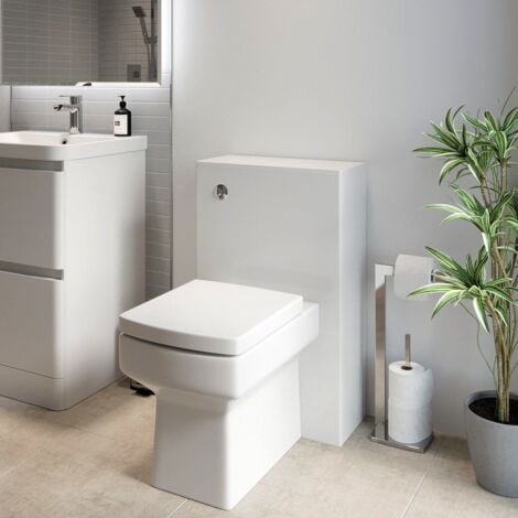Modern Bathroom Toilet Unit Concealed Cistern Royan WC BTW Soft Close Seat White