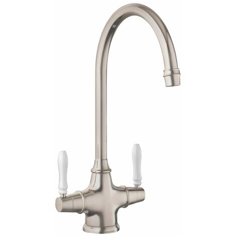 Traditional Belfast Mixer Tap Lever Swivel Spout Swan Neck Brushed Twin Handle