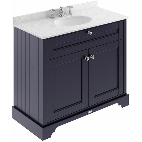 Twilight Blue Floorstanding Traditional 1000mm Vanity Unit 3TH Basin Marble Top