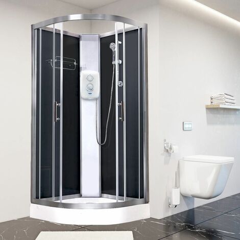 Electric Shower Cubicle Cabin Vidalux Pure E Quadrant 800 Black Enclosure 9.5kW