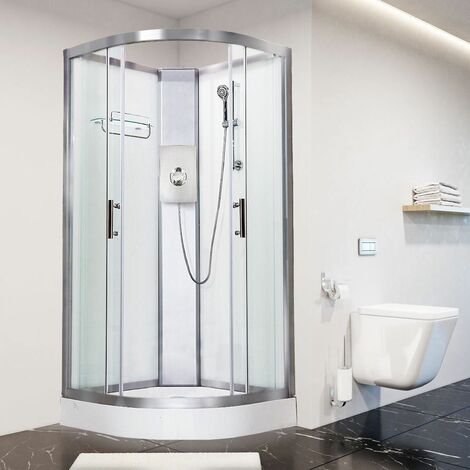 Luxury Electric Shower Cabin Vidalux Pure E Quadrant 900 White Enclosure 9.5kW