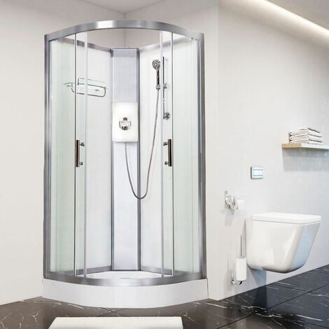 Luxury Electric Shower Cabin Vidalux Pure E Quadrant 900 White Enclosure 9.5kW