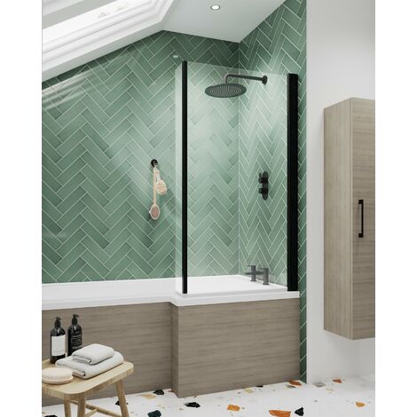Black Bath Shower Screen Bathroom 6mm Safety Glass Square Edge Frameless 800mm