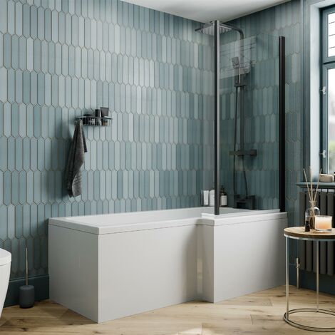 Black Bath Shower Screen Bathroom 6mm Safety Glass Square Edge Frameless 800mm