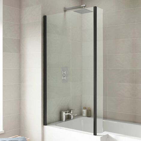 Black Bath Shower Screen Bathroom 6mm Safety Glass Square Edge Frameless 800mm
