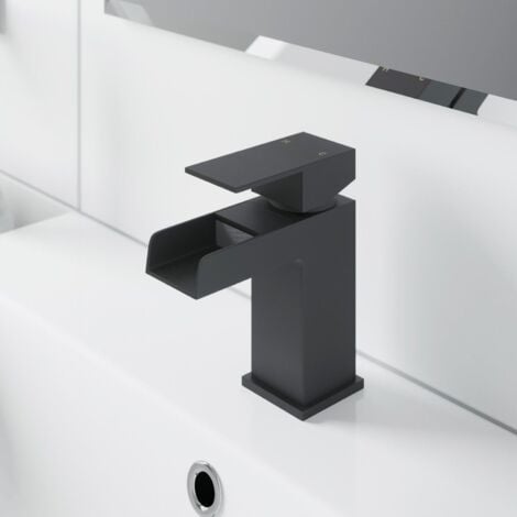 Modern Bathroom Black Waterfall Basin Sink Bath Mono Mixer Tap Taps Set Waste