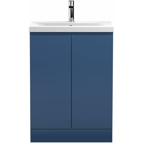 Vasari Silk Blue 600mm Floorstanding Vanity Unit Mid Edge Basin Sink Bathroom