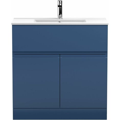 Vasari Silk Blue 800mm Floorstanding Vanity Unit Minimalist Basin Sink Bathroom