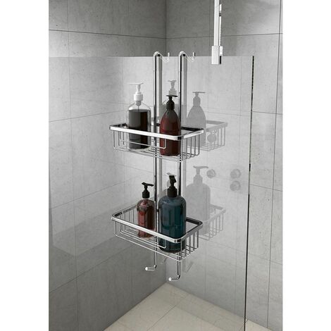 Bathroom Chrome Two Tier Hook Over Shower Caddy Easy Clean Wire Rust Free