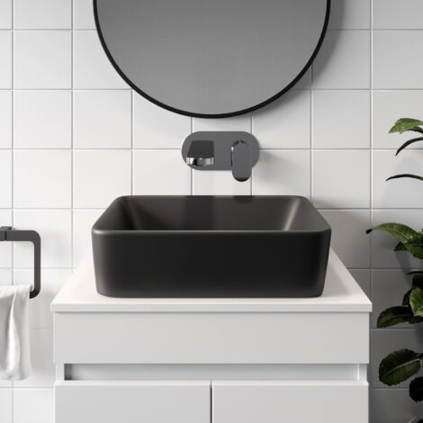 Bathroom Cloakroom Vanity Countertop Wash Basin Sink Black Gloss Modern 480x370mm Rectangular