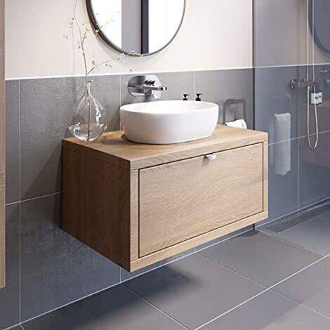 Bathroom Oak Wall Hung Vanity Unit and Basin Sink Cabinet Storage 800mm with 480mm Oval White Basin