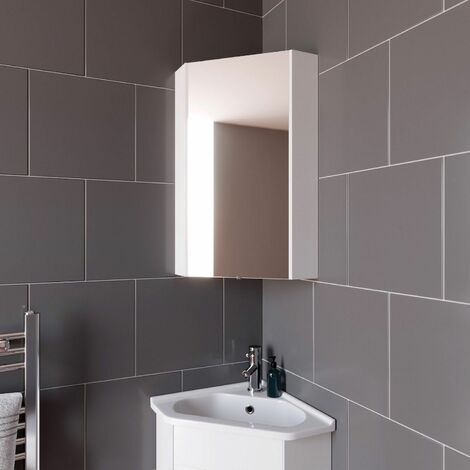 Bathroom Mirror Cabinet Corner White 650x460mm Wall Mounted Storage Cupboard