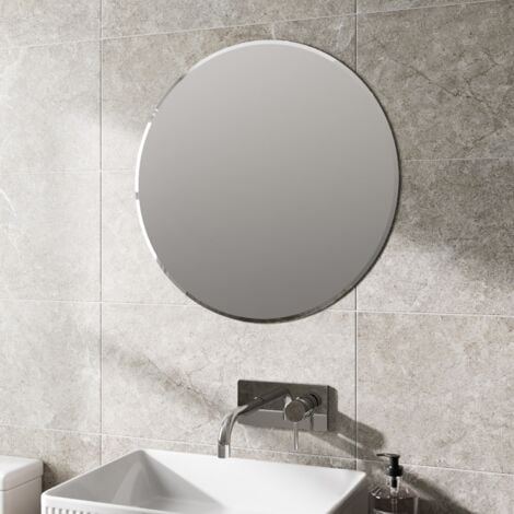 Round Bevelled Edge Bathroom Mirror 600x600mm Wall Mounted Glass Modern Large - Silver