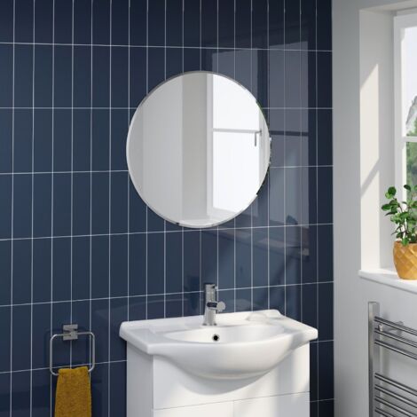 Round Bevelled Edge Bathroom Mirror 600x600mm Wall Mounted Glass Modern Large