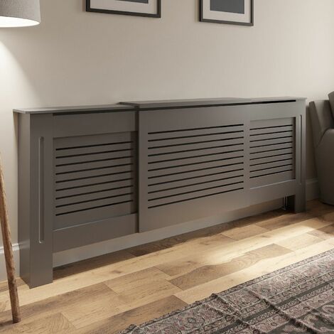 Grey, Small Juyouli modern MDF Wood Radiator Cover Livingroom Bedroom Wall Cabinet Horizontal Slat With Divided Top Grey 