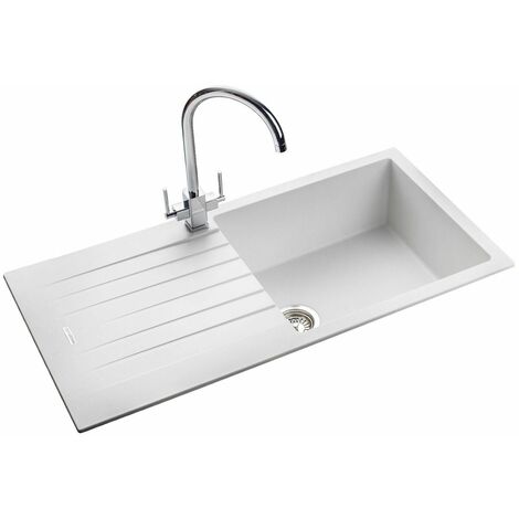 Rangemaster Andesite Kitchen Sink 1.0 Bowl White Granite Inset Reversible Waste - White