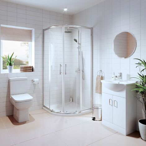 Bathroom Suite Quadrant Shower Enclosure Vanity Unit Basin Sink Toilet Tray 800