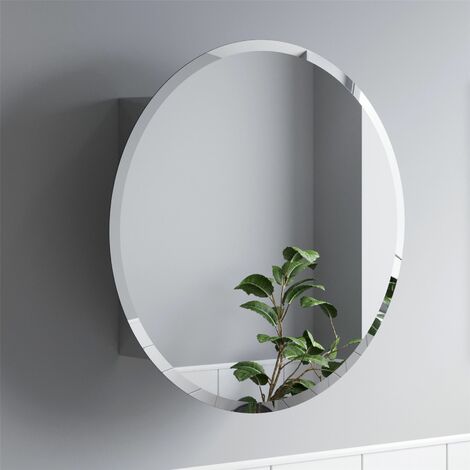 Bathroom Round Door Mirror Stainless Steel Sleek Modern Cabinet 600 x 600mm - Silver