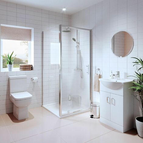 Bathroom Suite Pivot Shower Enclosure Vanity Unit Basin Sink Toilet WC Tray 760