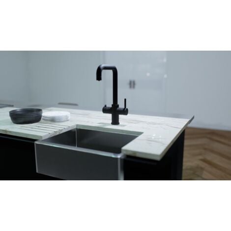 3 in 1 Hot Cold Boiling Water Kitchen Tap Twin Lever Filter Tank Black Curved