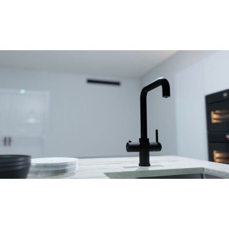 3 in 1 Hot Cold Boiling Water Kitchen Tap Twin Lever Filter Tank Black Curved
