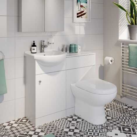 White Combination Vanity Unit Basin Sink Toilet Bathroom Furniture 1155mm & D Shaped Toilet Pan Matte