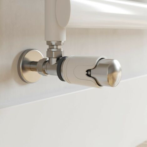 DuraTherm Angled White Chrome Thermostatic Radiator Valve 15mm TRV Rad (1/4)